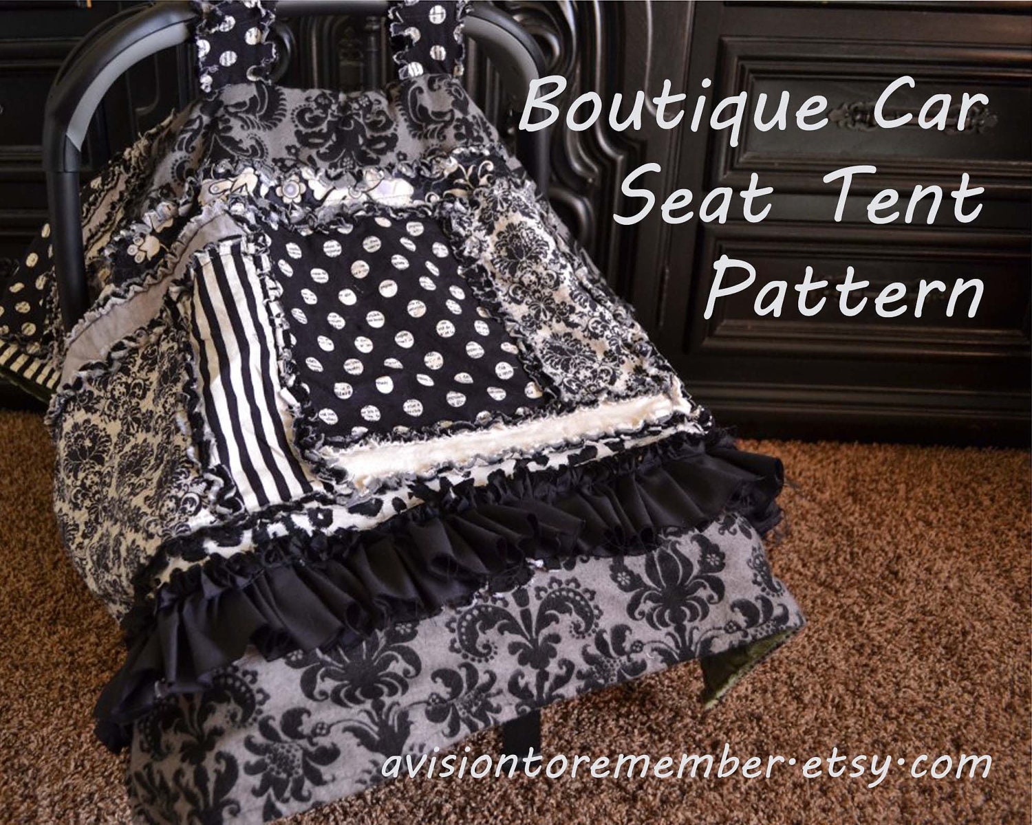 Boutique Car Seat Tent Sewing Pattern, Rag Quilt, Baby Blanket, Ruffled Instand Download, PDF