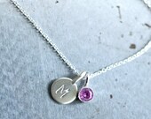 Sterling Tiny Initial and Birthstone Necklace