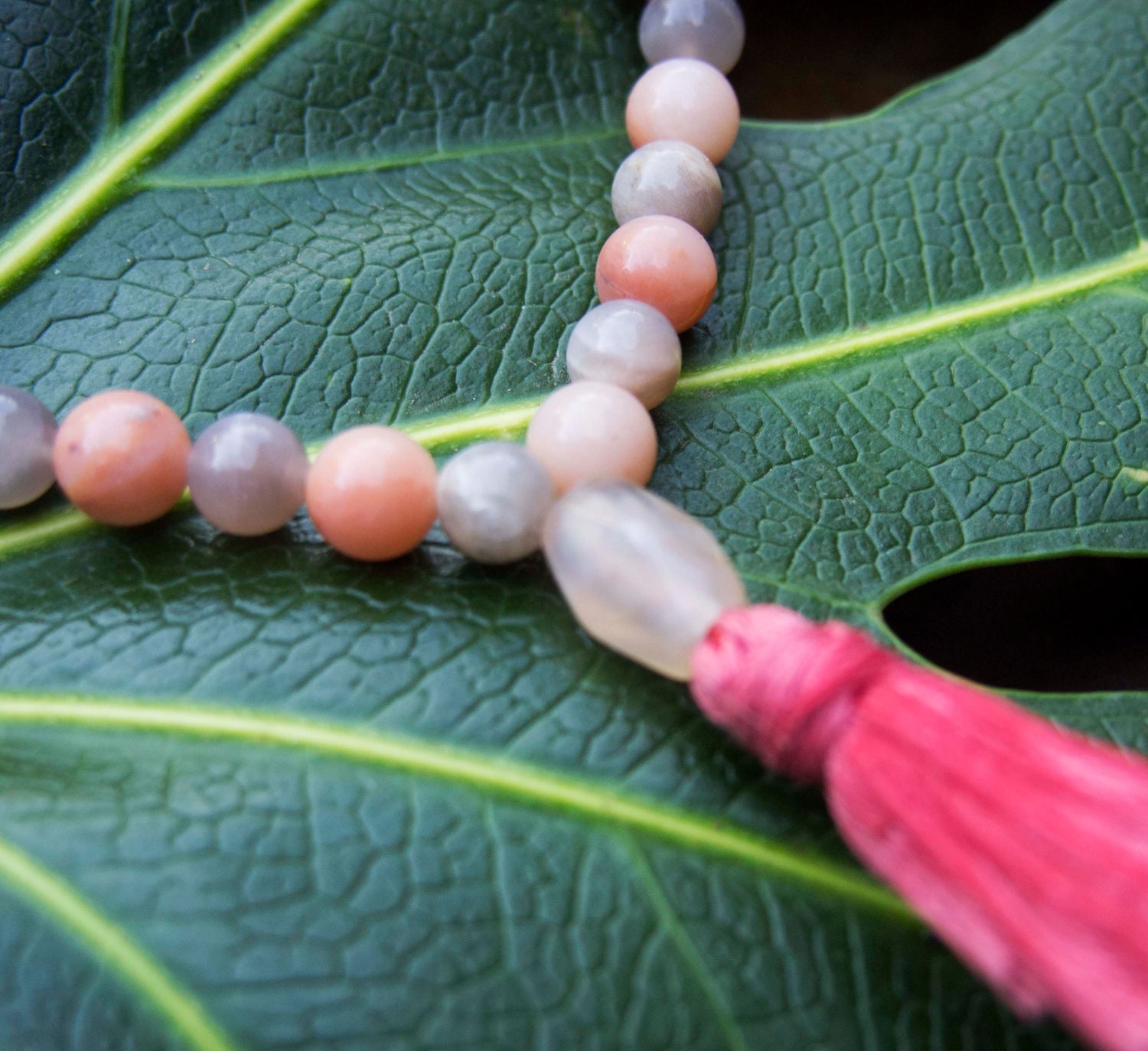 Pink Aventurine and Moonstone Wrist Mala Prayer Beads