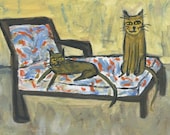 Lounge Cats.  Original oil painting by Vivienne Strauss.