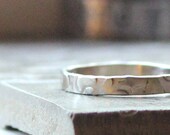 Rustic Wedding Band - 14k White Gold in a Unique Hammered Pattern