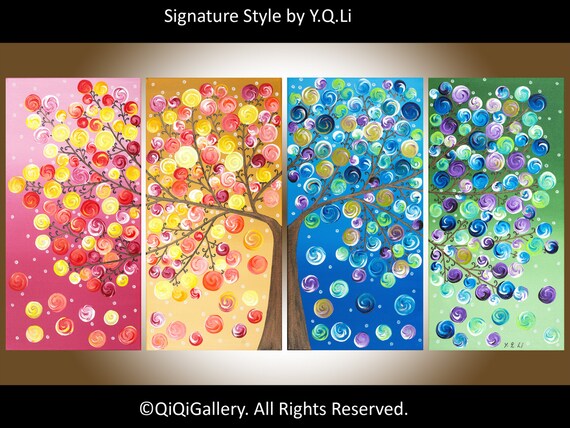 Original Large Abstract landscape painting Impasto Painting four seasons Painting "365 Days of Happiness" by qiqigallery