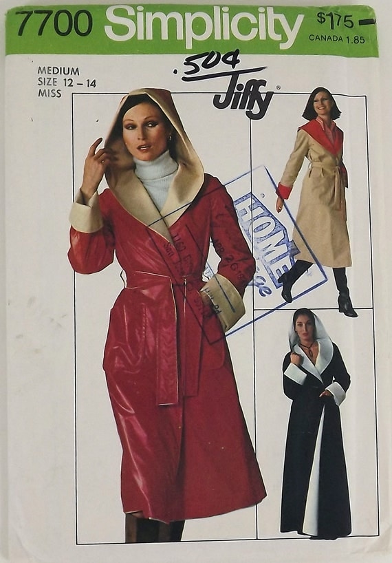 Vintage 70s Sewing Pattern, Misses Jiffy Coat, Size Medium, Two Lengths