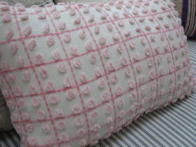 Chenille Pillow 16x11 Vintage French Pink Cottage Shabby Chic