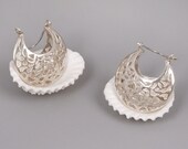 Silver Lace Earrings - Handmade Sterling Silver Jewelry - Small Shiny Basket Earrings