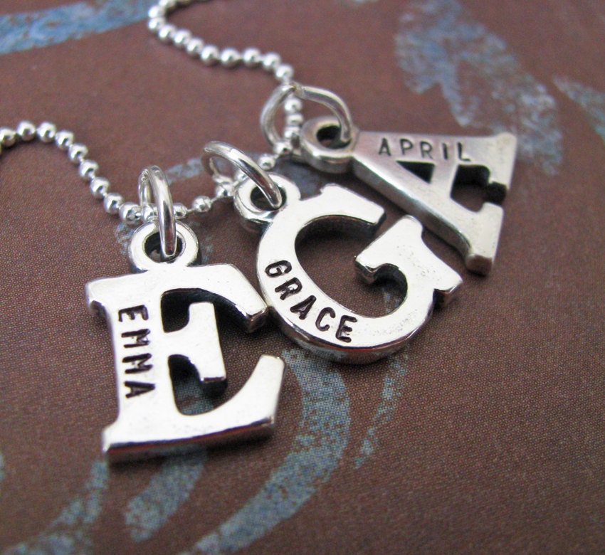 sterling silver triple initial with name necklace