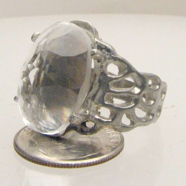 Handmade Sterling Silver Diamond Quartz Lava Ring