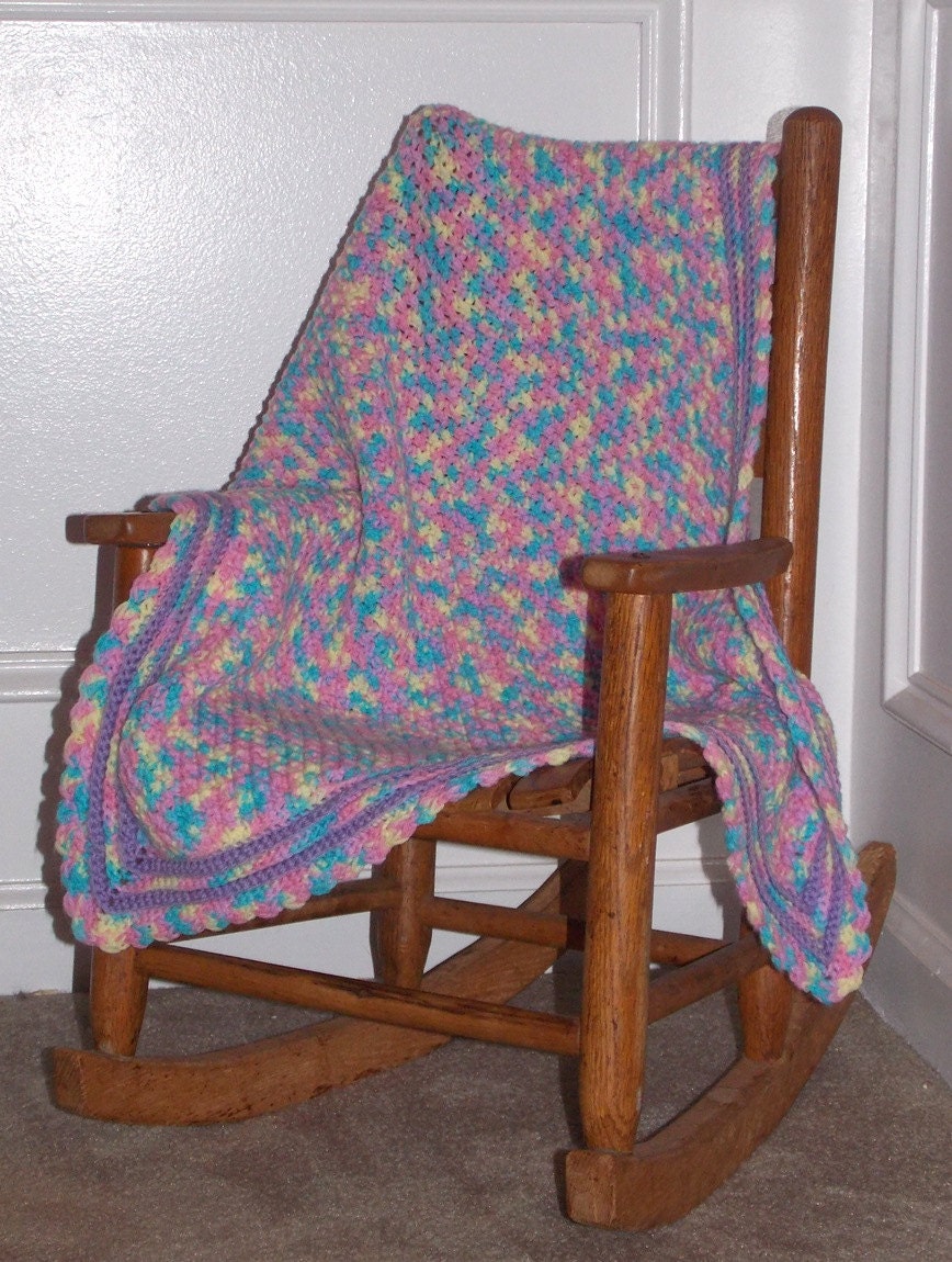 Cozy  Baby Blanket ... Hand Crochet ... Confetti ... Travel Sized Afghan  ... READY TO SHIP ... purple pink blue yellow ... Monet's garden