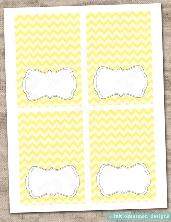 Yellow Chevron and Gray Buffet Card Printable Labels - Instant Download Il_570xn