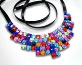 Colorful Geometric Statement Necklace, Rhinestone Fashion Accessory