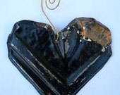 Antique Ceiling Tin Ornament / Black Heart / Architectural Salvage