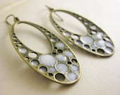 White Hoop Earrings - Oval Shape - Resin Jewelry - Brass Fish hooks