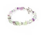 Fluorite Bracelet, OOAK Handmade Gemstone Bracelet, Sterling Silver Bracelet, Lavender Purple & Jade Fluorite