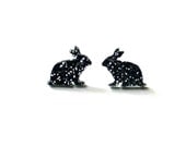 Acrylic Glittery Black Bunny Rabbit Post Earrings