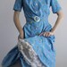 Vintage 50s Dress . Bunny Print . Mid Century Gown . High Fashion . Teal Blue