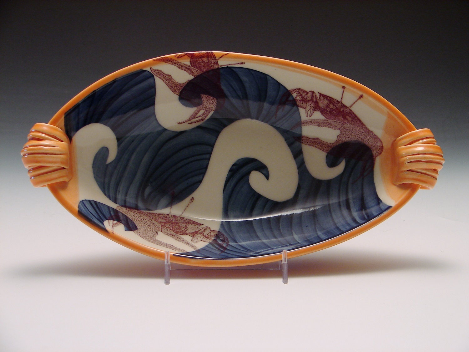 Fiddler Crab Small Oval Serving Platter /Pottery