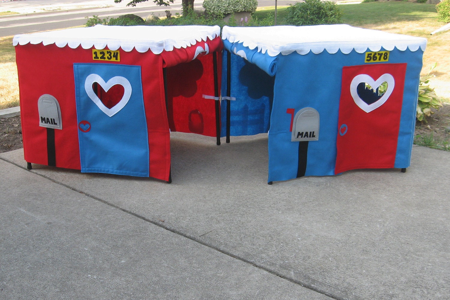 Play Date Playhouses, Two Fabric Playhouses that Fit Two Card Tables, Sides Roll Up to Create One Larger Playhouse