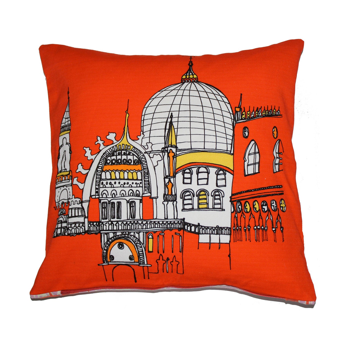Italian Venice Cushion / Pillow in Red, Orange