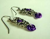 Purple accented Byzantine Chainmail Earrings with Mobius (tm) ball dangle