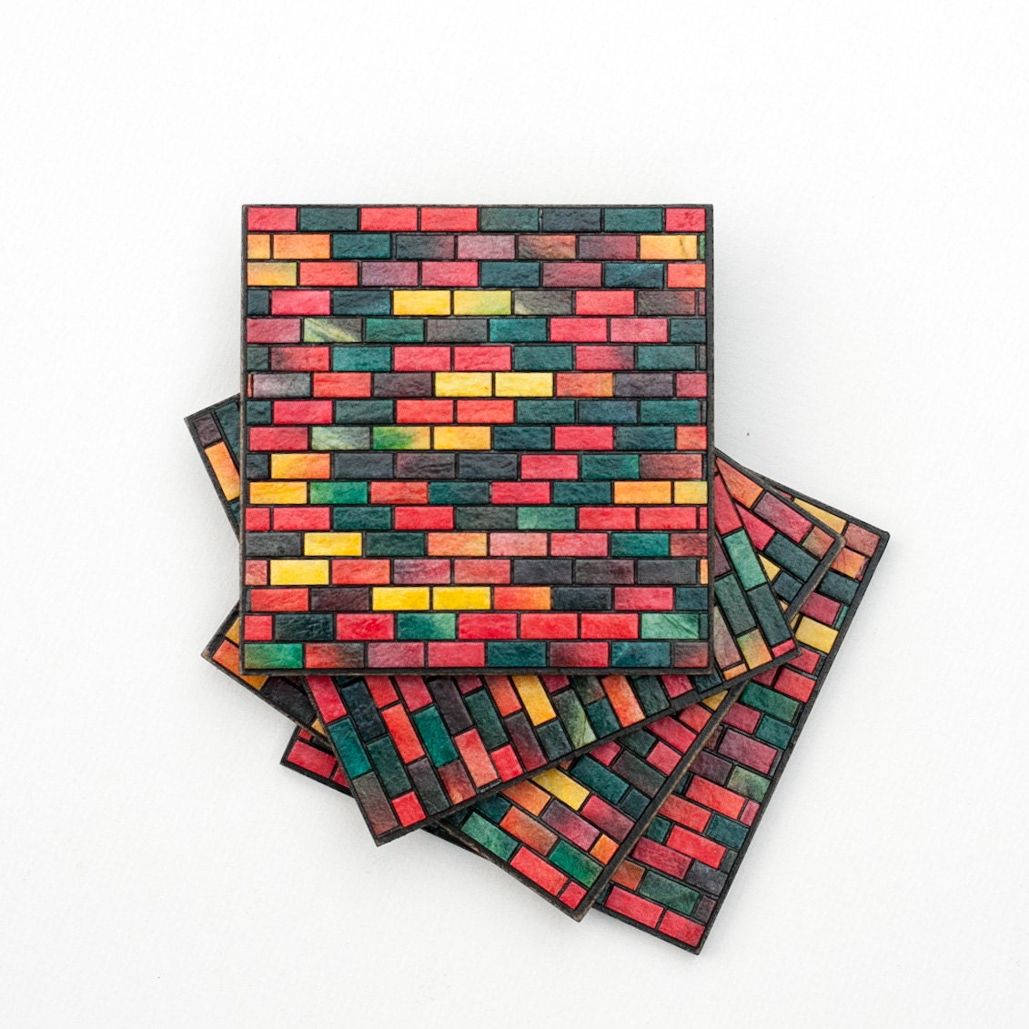 Coasters Handmade Paper Colorful Mosaic Subway Tile Pattern
