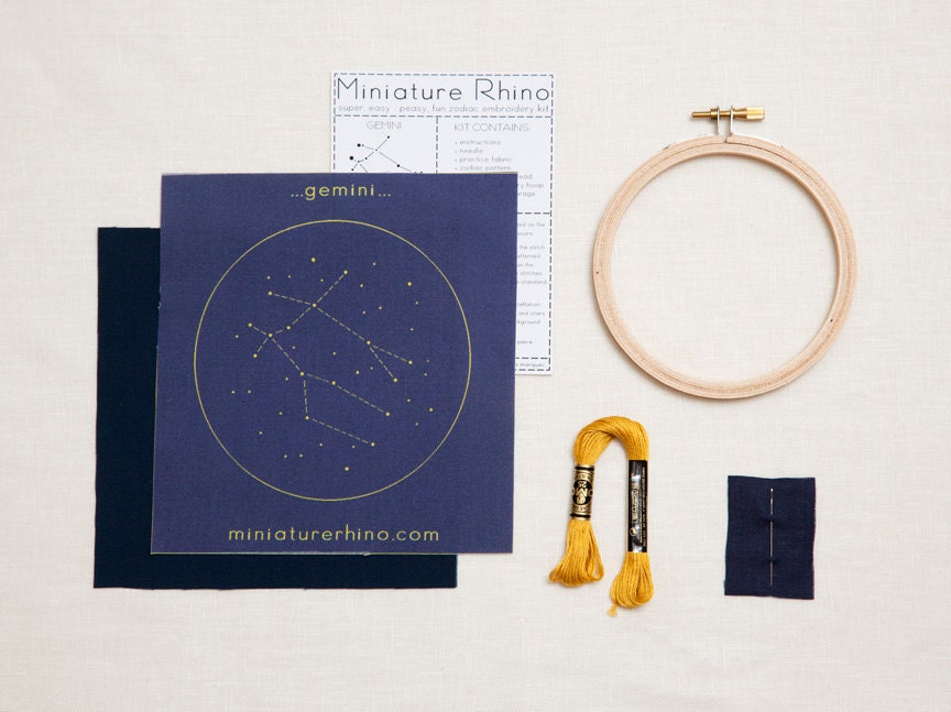 Gemini Zodiac Embroidery Kit - diy constellation embroidery kit