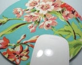 Mouse Pad, Computer Mouse Pad, Round Fabric Mouse Pad or Trivet      Bliss Bouquet in Teal