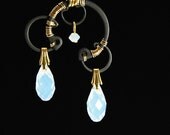 Oberon v5: White opal Swarovski crystal industrial wire wrapped pendant