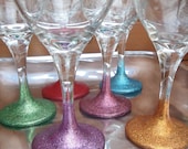 Handpainted Glitter Stem Wine Glasses Set of 6 Dishwasher Safe