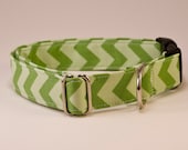 Tonal Green Chevron Handmade Dog Collar