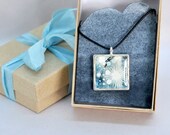Blue Necklace Star - Gift for Wife - Long Pendant - Handmade - Collage Hand Painted - Cloth Adjustable Cord