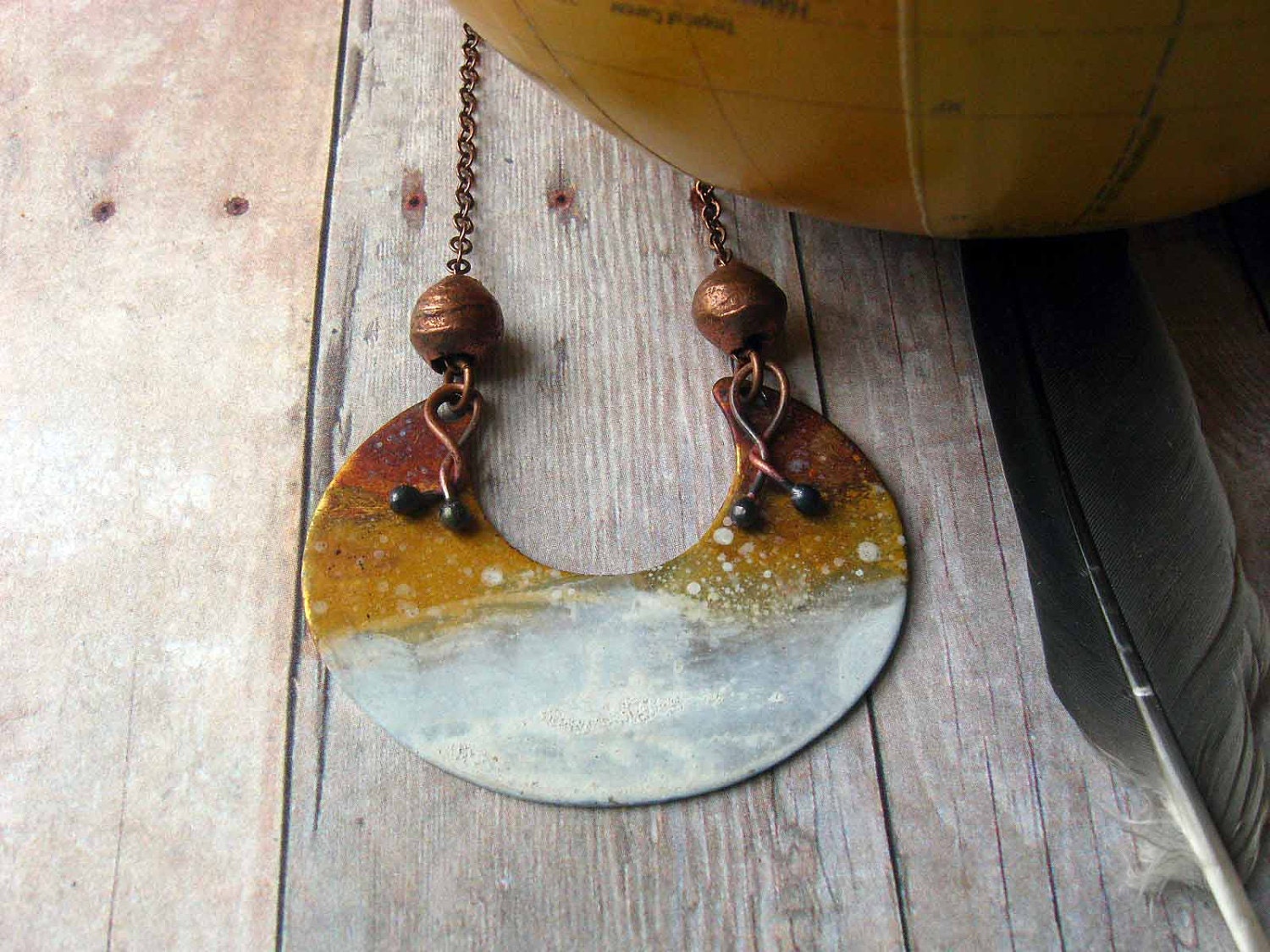 Ombre Necklace - Copper, Mustard, Brown, Ivory Pendant - Tribal - Rustic Patina - Gradient Autumn Fall Fashion - African - Gift Box