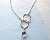Pink Amethyst and Sterling Silver Circle Necklace Asymmetrical Design