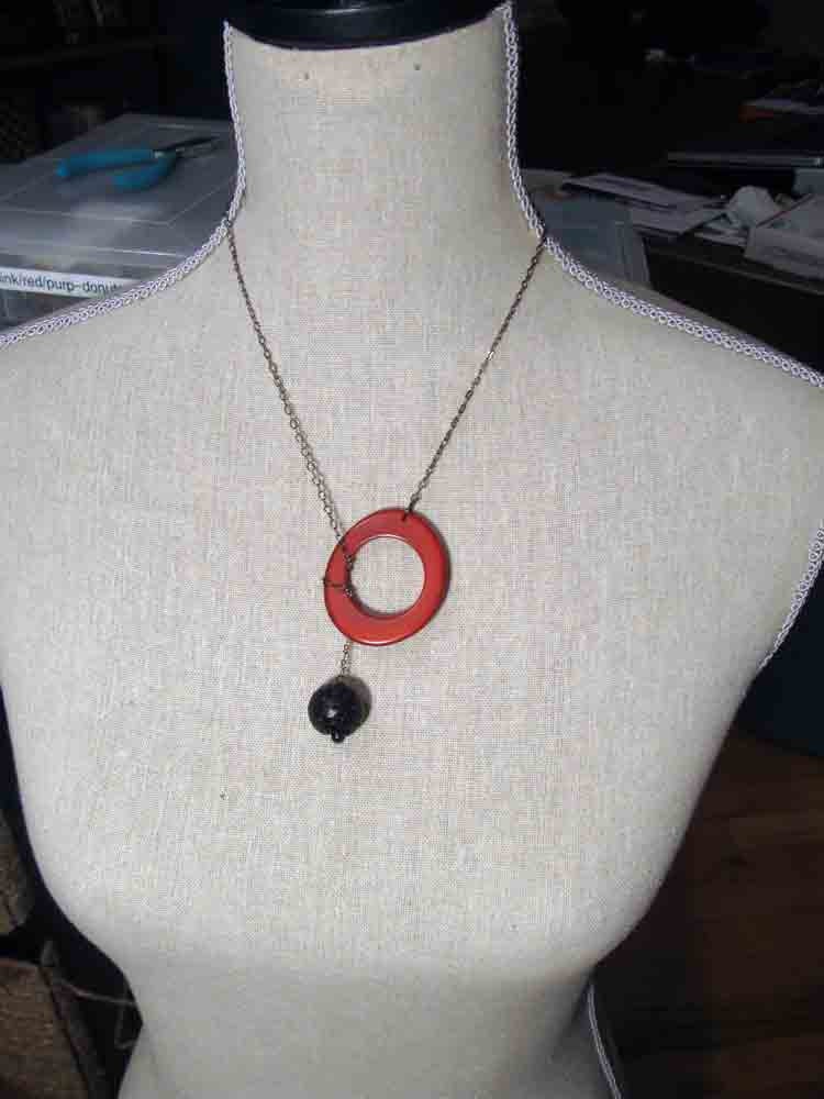 Lariat Necklace in Red and Black