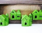 SALE Moss Green House: Miniature Ceramic Chartreuse House or Villa Ornament