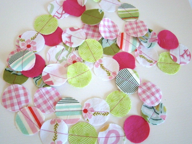 Girls Fabric Garland Pink and Green hand cut circles Spring Fever 12 feet