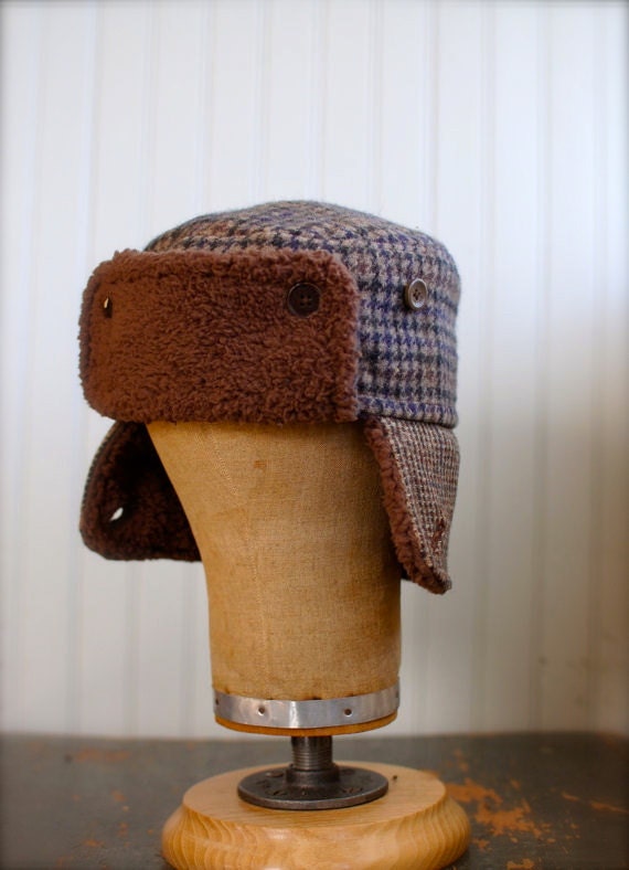 Herringbone russian hat in taupe : boys winter hat, girls winter hat, womens winter hat - extra small