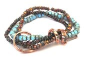 Industrial Chic Czech Glass Stretch Stack Bracelet turquoise, red, black, orange, copper