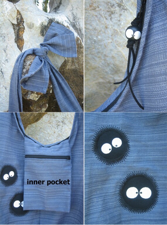 Spirited Away Totoro soot sprites Hip Shoulder Sling Bag cotton Thai Cotton 21 grey gray