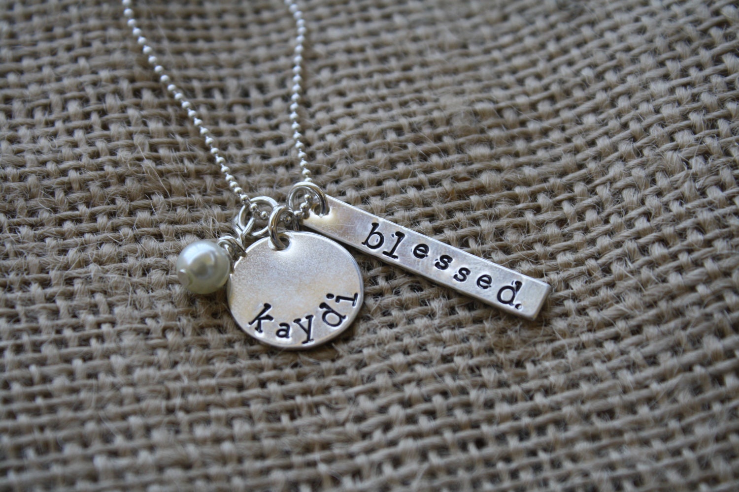 hand stamped sterling silver necklace - blessed