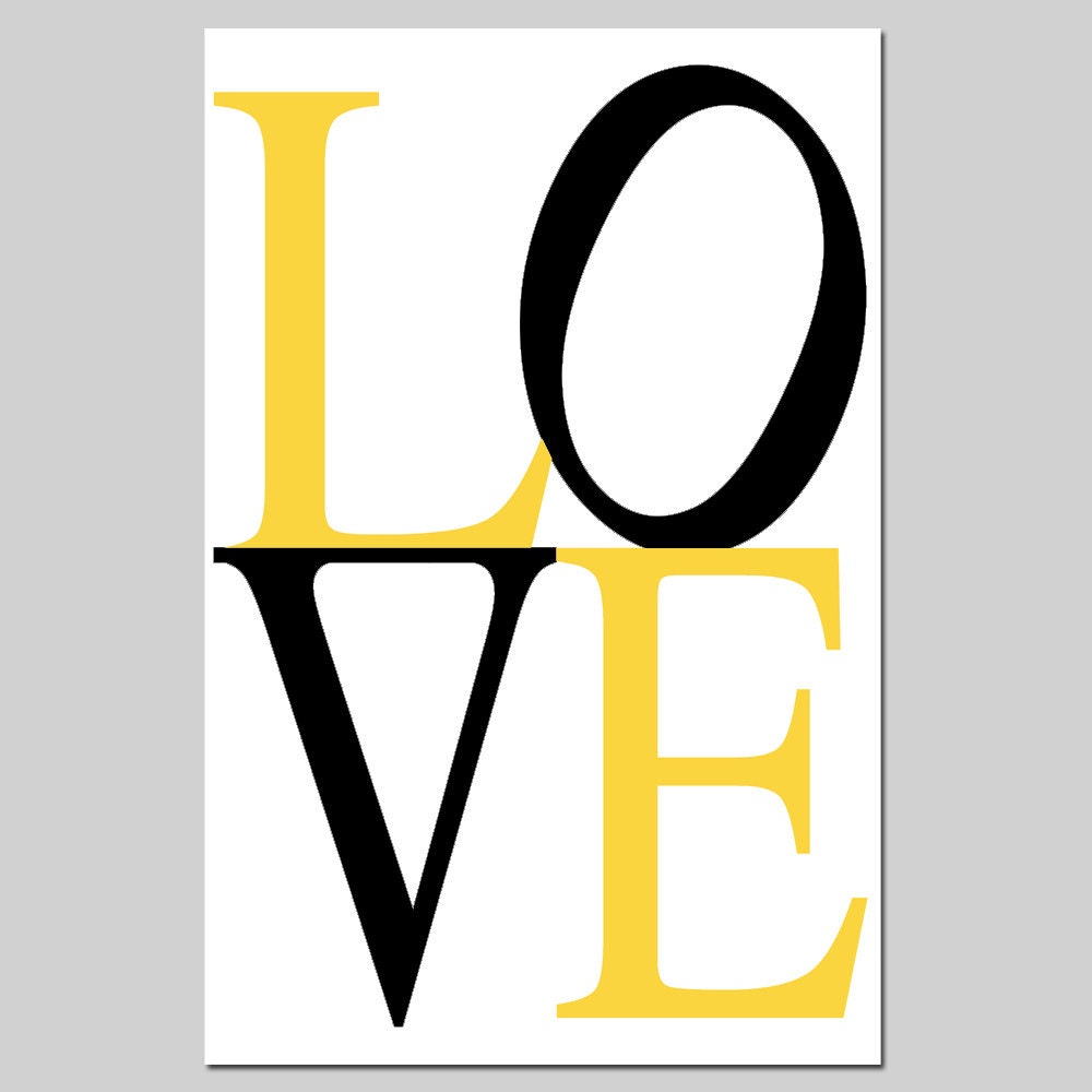 LOVE - 11x17 Large Typography Print - Modern Nursery Art - Choose Your Colors - Shown in Yellow, Gray, Black, Aqua, and More