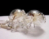 Silver Dandelion Earrings Make A Wish Dandelion Seed Hollow Lampwork Bead Round Earrings with Swarovski Crystal Accent