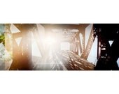 Chicago Downtown bridge panorama FREE SHIPPING, 2x6 magnet, landscape, multiple exposure a, 35mm color film "A Single Leaf of Green'