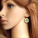 Mustard Patina, Glass Beaded, Flower -Beadwoven Earrings -Petalage in Mint, White and Mustard -Jewellery
