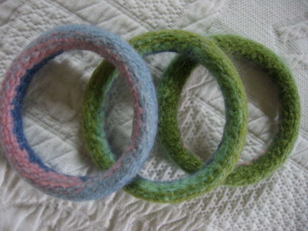 Wool Bangles Bracelets Set of Three Handmade Wool Felted Fiber Jewelry from Textilesone