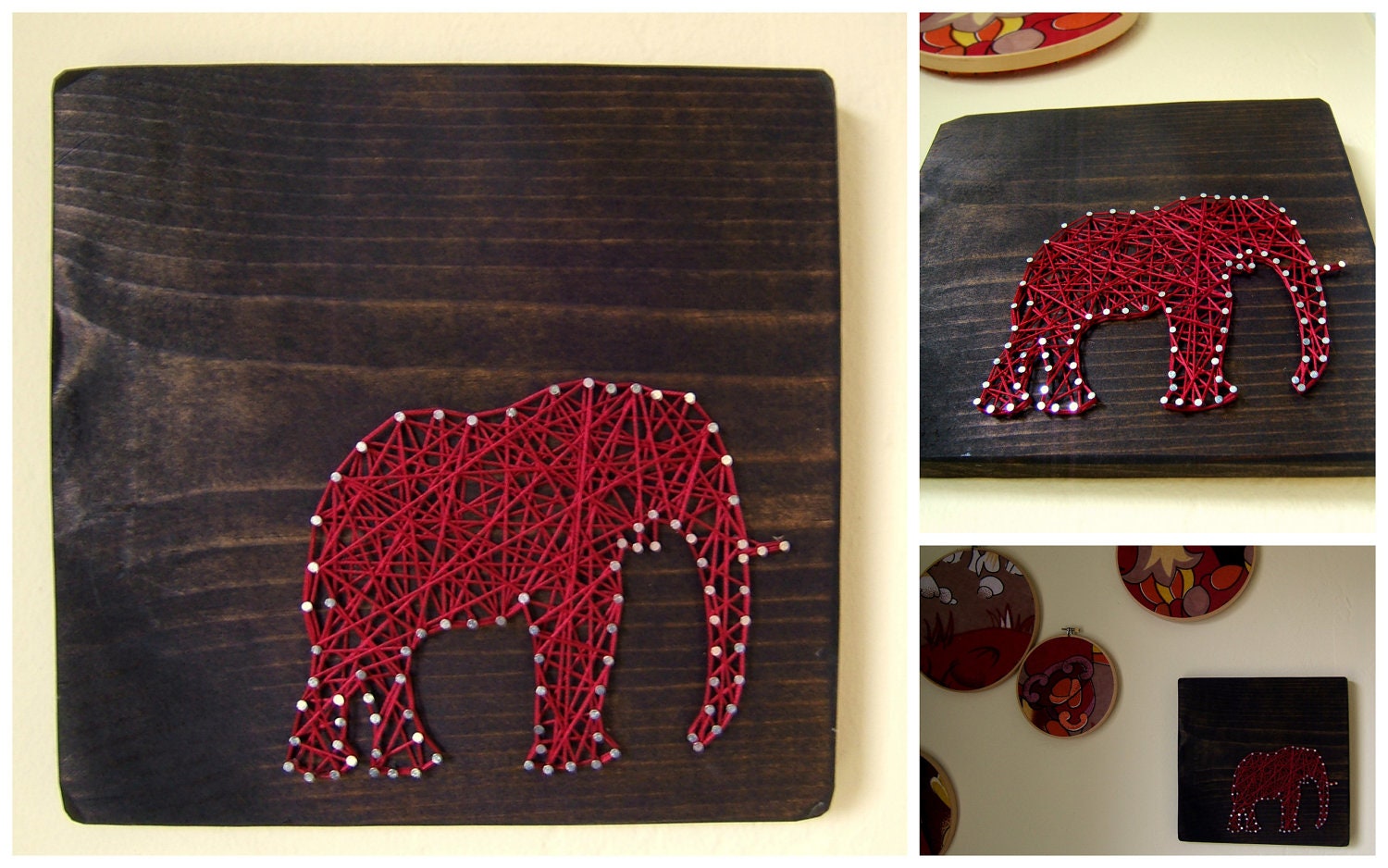Modern String Art Wooden Tablet - Elephant SIlhouette
