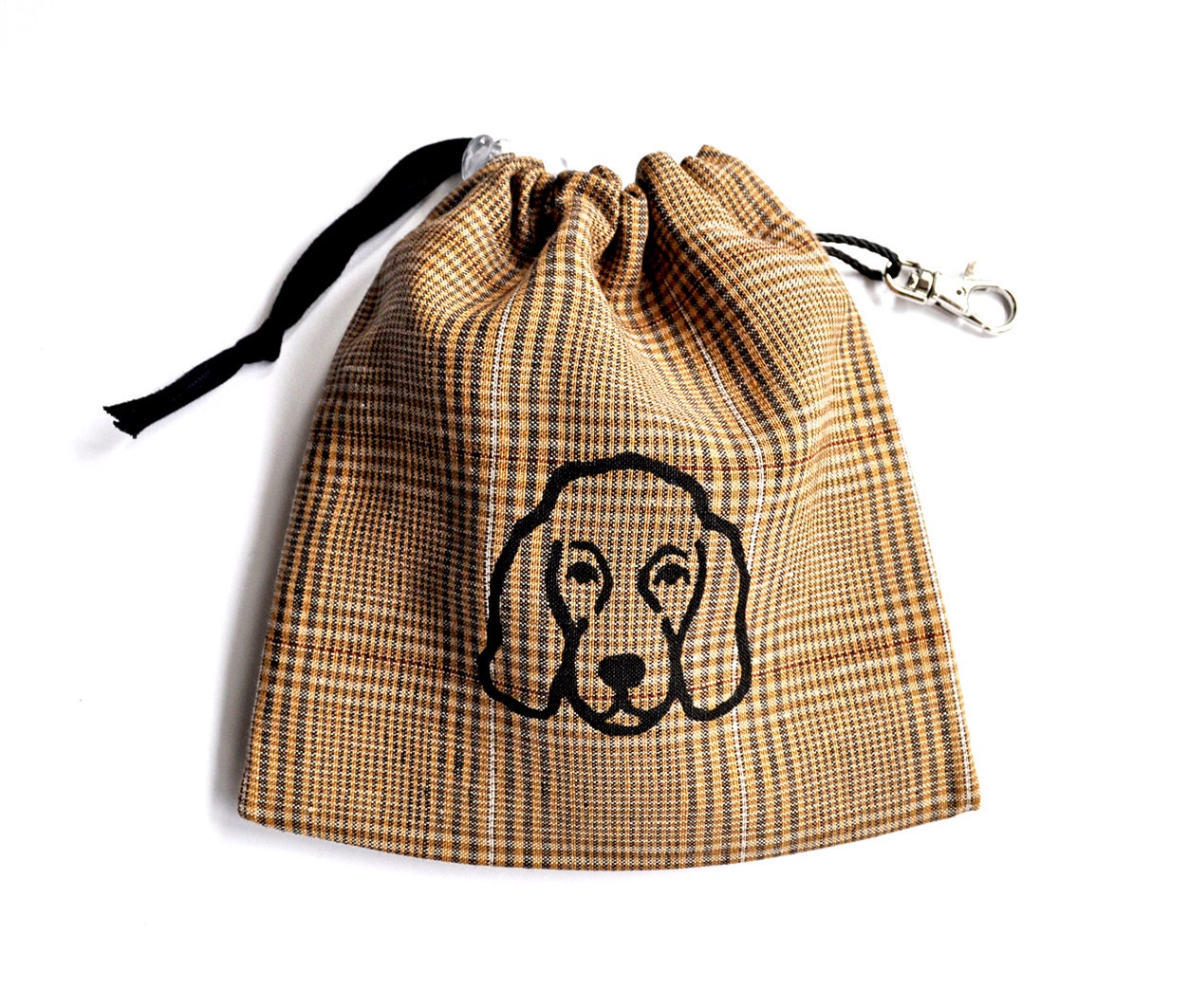 Check Linen Dog Tidy Pouch - Spaniel Print
