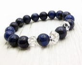 Starry Night Lapis Lazuli Crystal Bracelet / Quartz Crystal / deep cobalt blueberry blue / night sky ocean nautical sailor sea inspired /