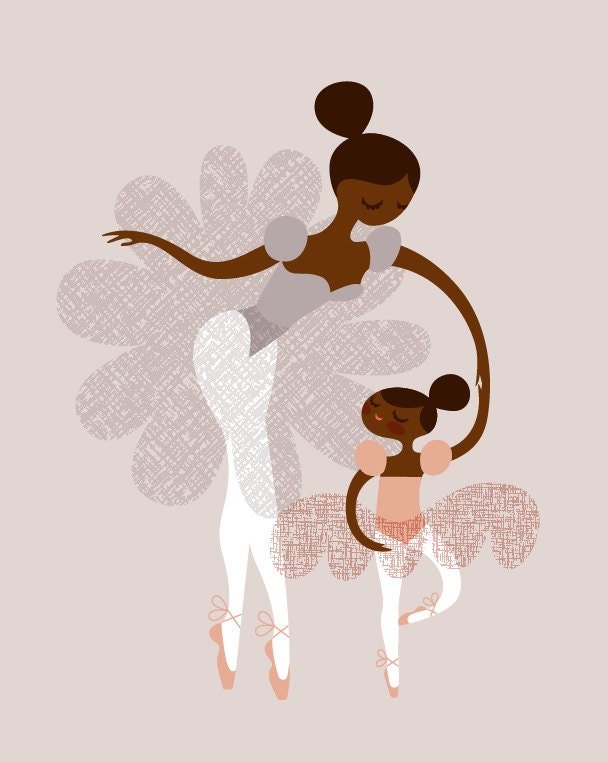 ballerina mother and daughter / sisters. african american/ethnic. pink, lavender.