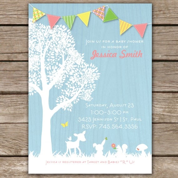 Woodland Critters - Custom Baby Shower Invitation GIRL Il_570xn