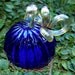Small Halloween glass Pumpkin - Cobalt with a silver stem - glass garden art